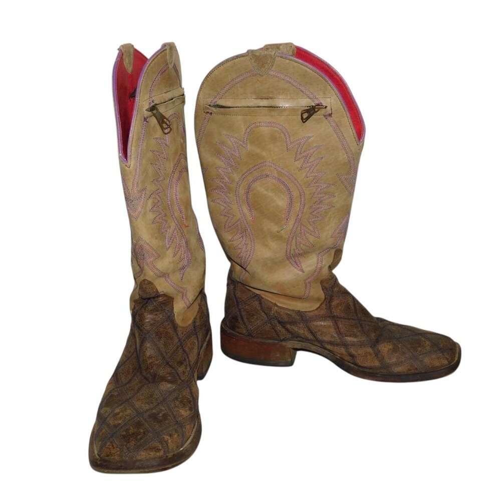 Macie Bean Made In Mexico Leather Embroidered Side Pocket Tall Western Boots 8M